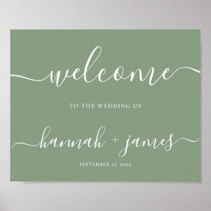 Elegant Script Sage Green Wedding Welcome Sign