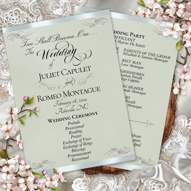 Elegant Script - Sage Pearl/Silver Wedding Programme (Creator Uploaded)