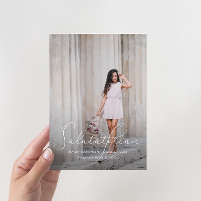 Elegant Script Salutatorian Photo Graduation Party Invitation (Creator Uploaded)