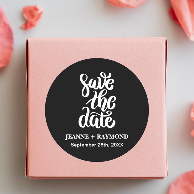 Elegant Script Save The Date Boho Black Wedding Classic Round Sticker (Creator Uploaded)