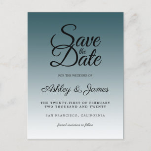 Elegant Script Save the Date Emerald Ombre Announcement Postcard