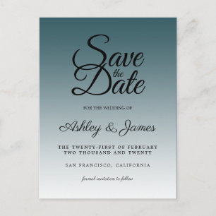 Elegant Script Save the Date Emerald Ombre Announcement Postcard