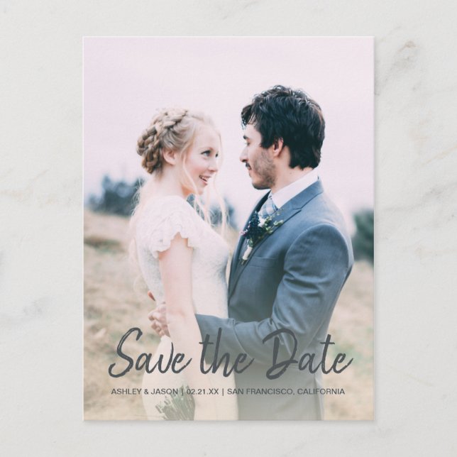 Elegant Script Save the Date Engagement Photo Announcement Postcard (Front)