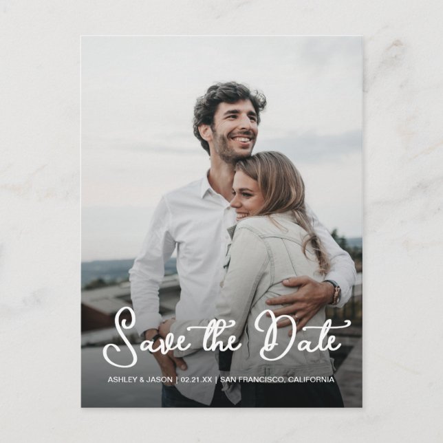 Elegant Script Save the Date Engagement Photo Announcement Postcard (Front)