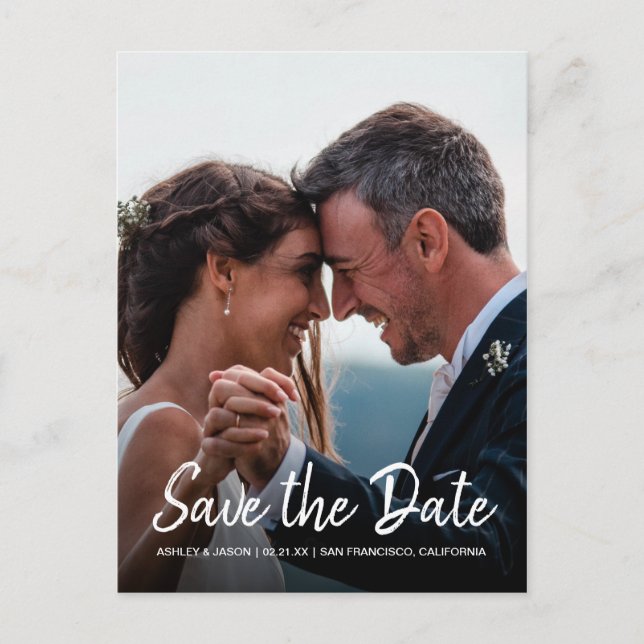 Elegant Script Save the Date Engagement Photo Announcement Postcard (Front)