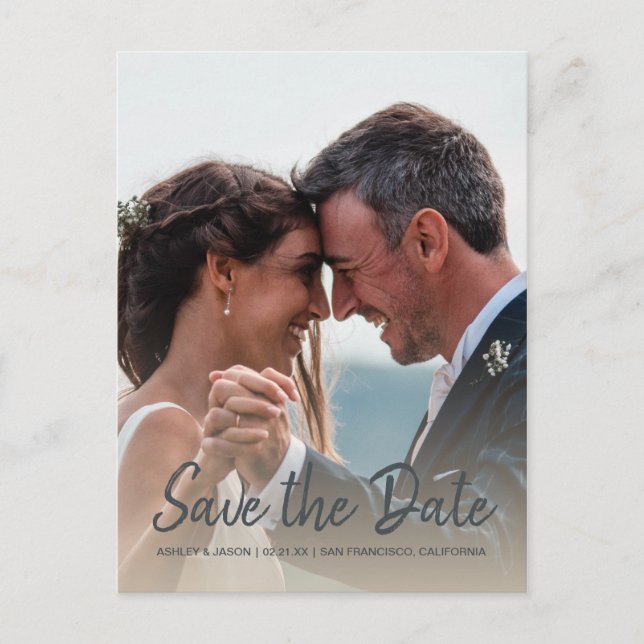 Elegant Script Save the Date Engagement Photo Announcement Postcard (Front)
