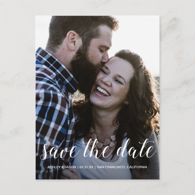 Elegant Script Save the Date Engagement Photo Announcement Postcard (Front)