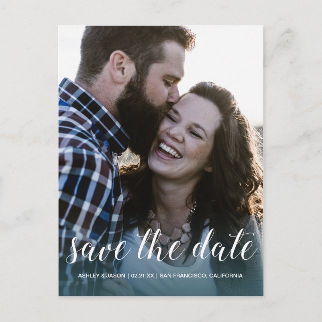 Elegant Script Save the Date Engagement Photo Announcement Postcard (Front)
