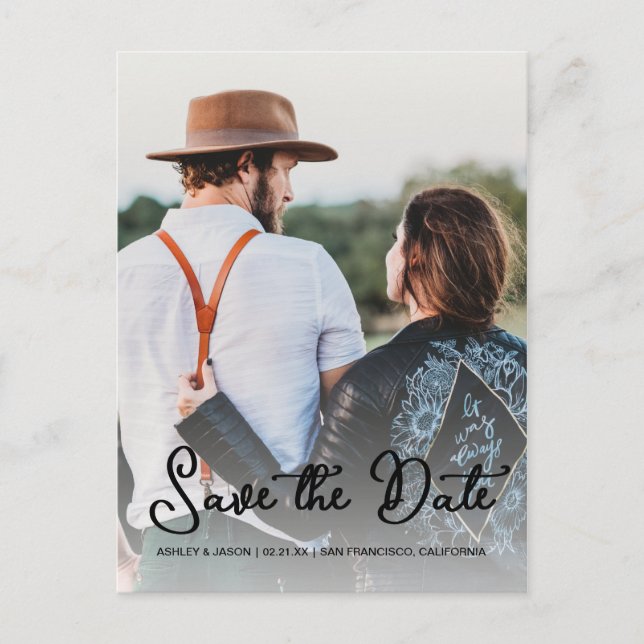 Elegant Script Save the Date Engagement Photo Announcement Postcard (Front)