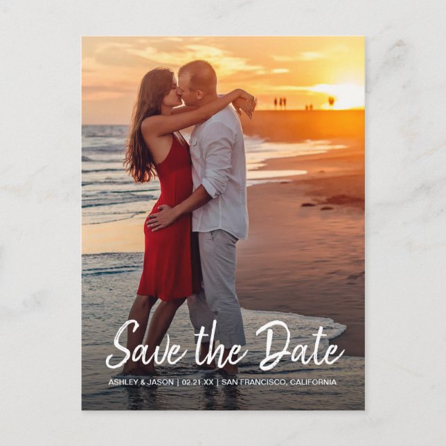 Elegant Script Save the Date Engagement Photo Announcement Postcard (Front)