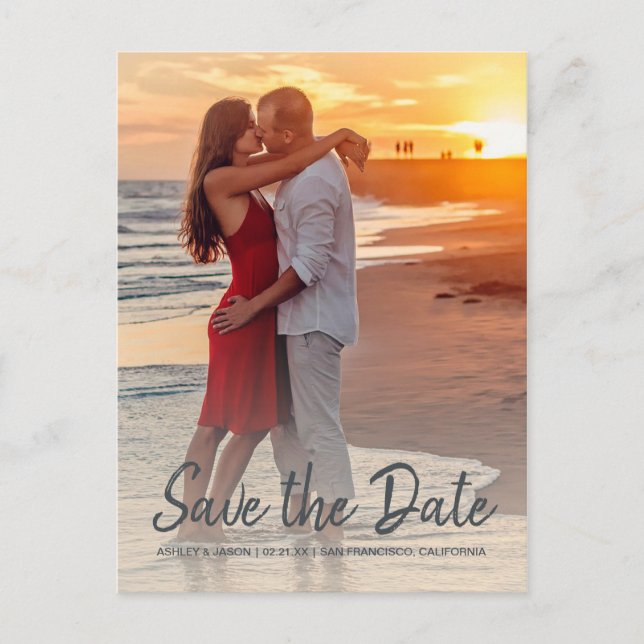 Elegant Script Save the Date Engagement Photo Announcement Postcard (Front)