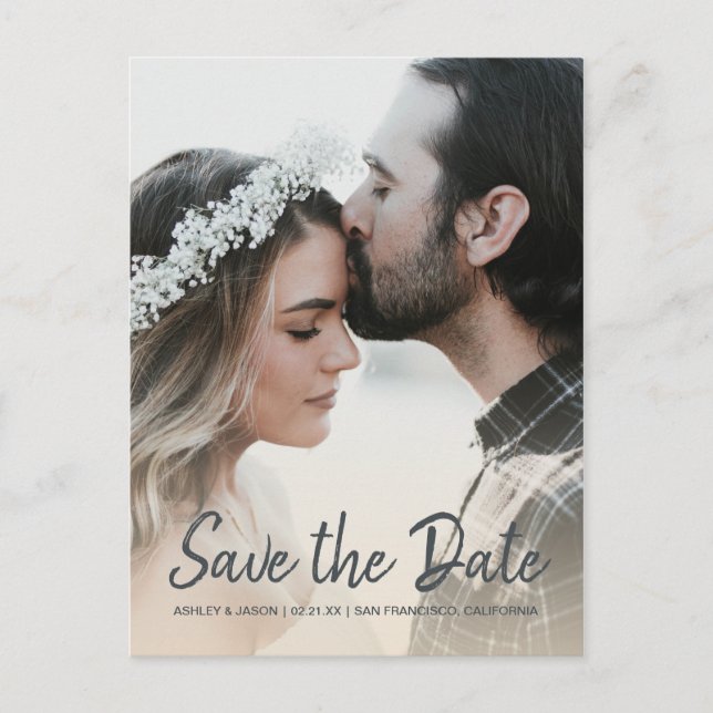 Elegant Script Save the Date Engagement Photo Announcement Postcard (Front)