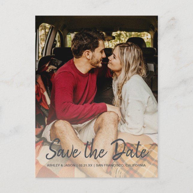 Elegant Script Save the Date Engagement Photo Announcement Postcard (Front)