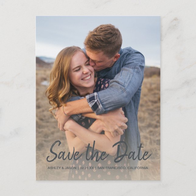 Elegant Script Save the Date Engagement Photo Announcement Postcard (Front)