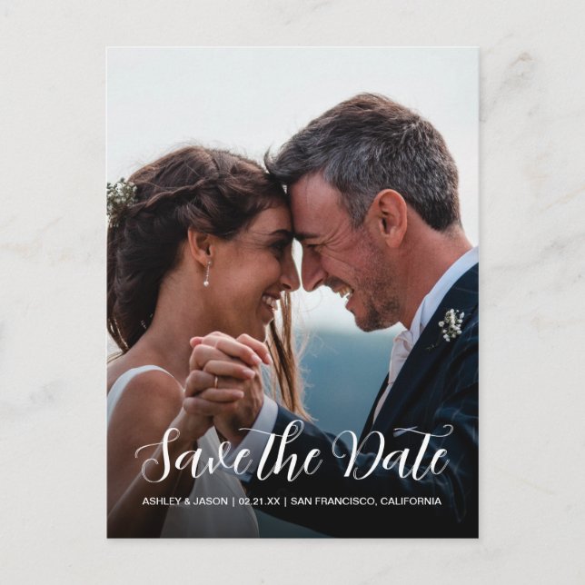 Elegant Script Save the Date Engagement Photo Announcement Postcard (Front)
