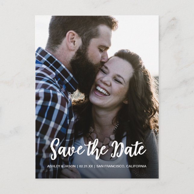 Elegant Script Save the Date Engagement Photo Announcement Postcard (Front)