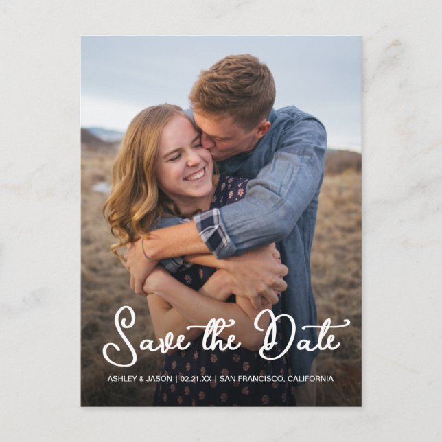 Elegant Script Save the Date Engagement Photo Announcement Postcard (Front)