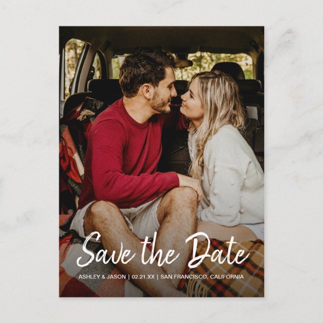 Elegant Script Save the Date Engagement Photo Announcement Postcard (Front)