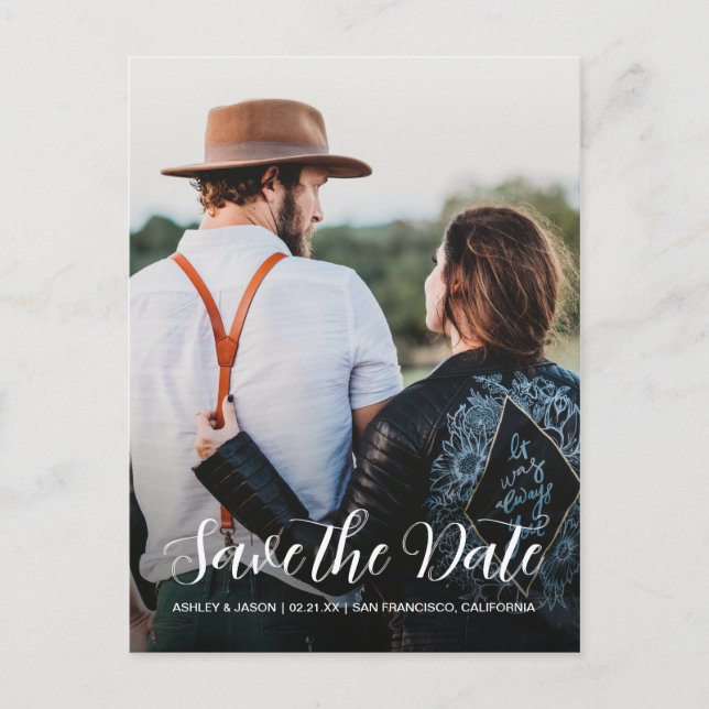 Elegant Script Save the Date Engagement Photo Announcement Postcard (Front)