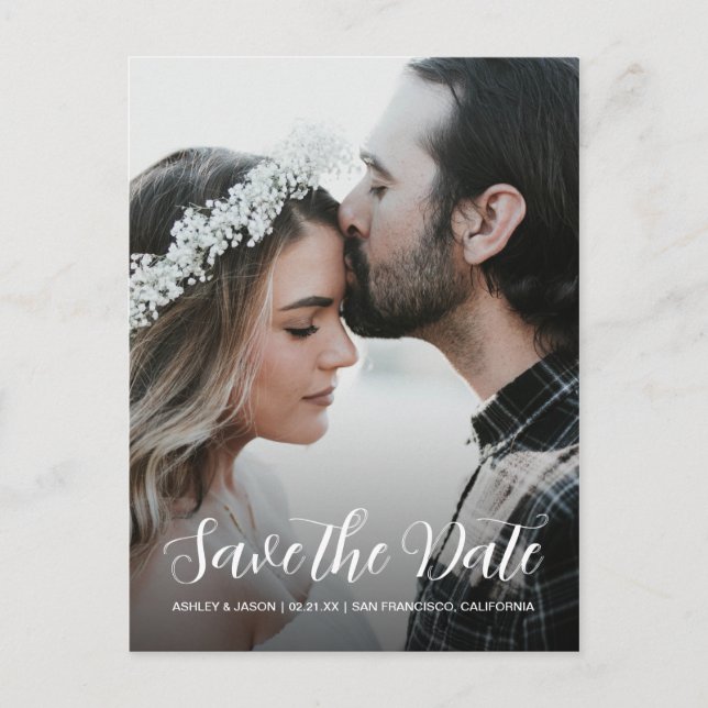 Elegant Script Save the Date Engagement Photo Announcement Postcard (Front)