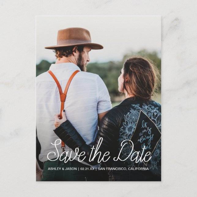 Elegant Script Save the Date Engagement Photo Announcement Postcard (Front)