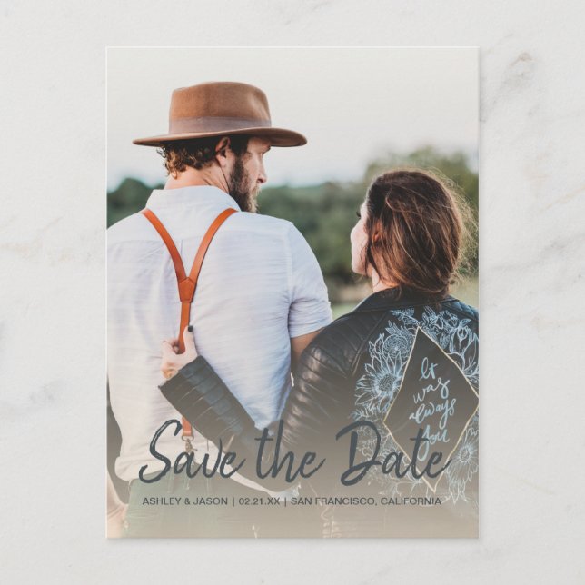 Elegant Script Save the Date Engagement Photo Announcement Postcard (Front)