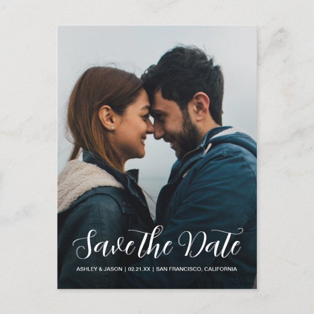 Elegant Script Save the Date Engagement Photo Announcement Postcard (Front)