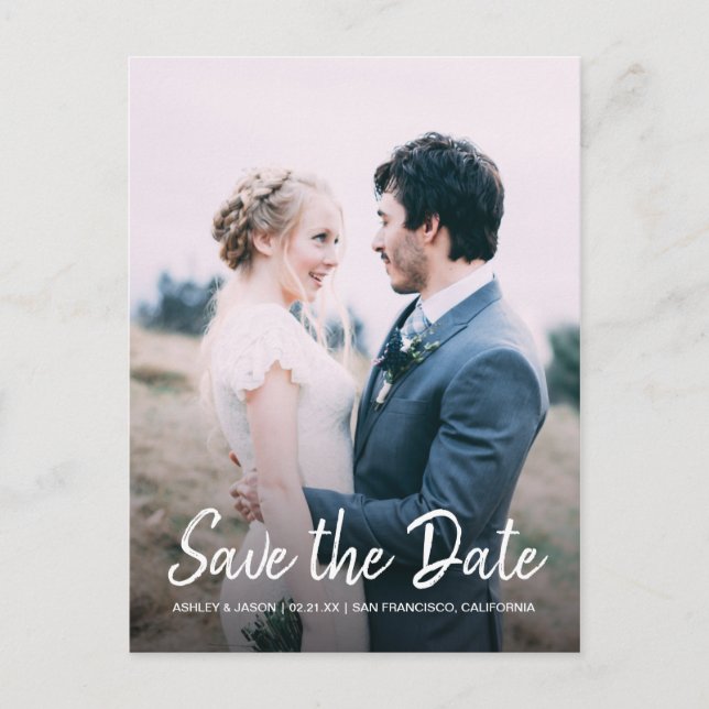 Elegant Script Save the Date Engagement Photo Announcement Postcard (Front)