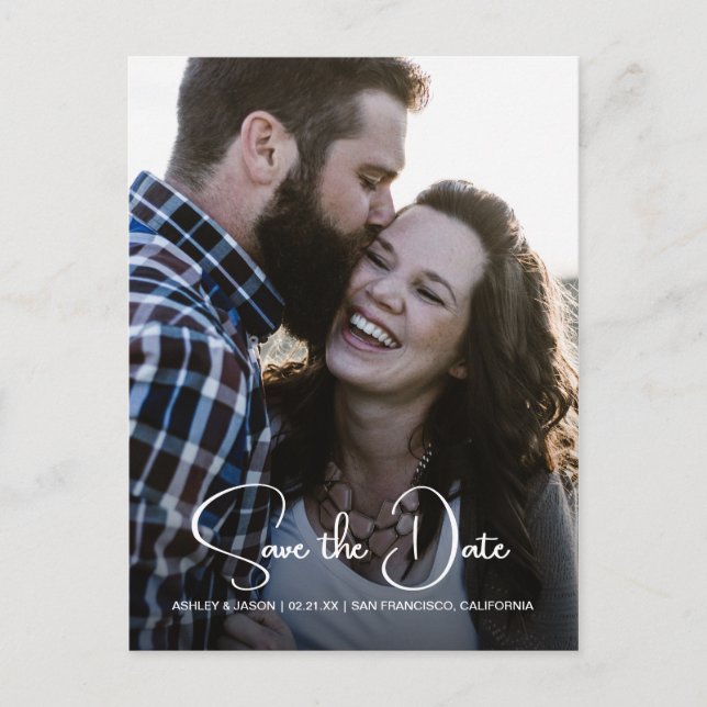 Elegant Script Save the Date Engagement Photo Announcement Postcard (Front)