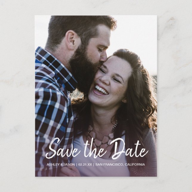 Elegant Script Save the Date Engagement Photo Announcement Postcard (Front)