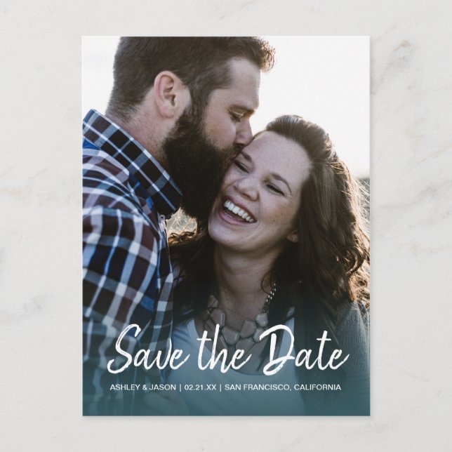 Elegant Script Save the Date Engagement Photo Announcement Postcard (Front)