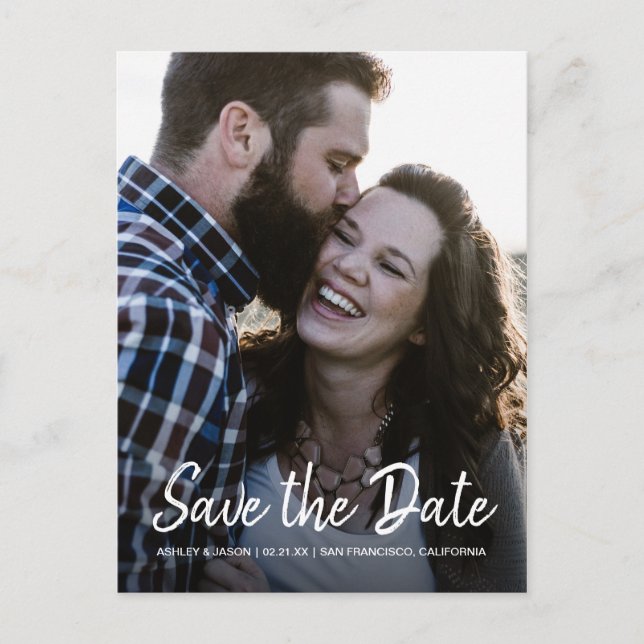 Elegant Script Save the Date Engagement Photo Announcement Postcard (Front)