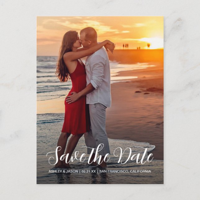 Elegant Script Save the Date Engagement Photo Announcement Postcard (Front)