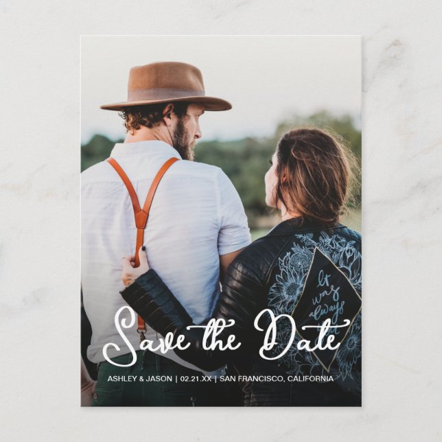 Elegant Script Save the Date Engagement Photo Announcement Postcard (Front)