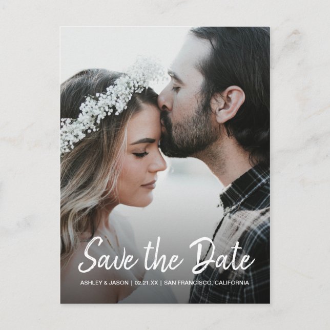 Elegant Script Save the Date Engagement Photo Announcement Postcard (Front)