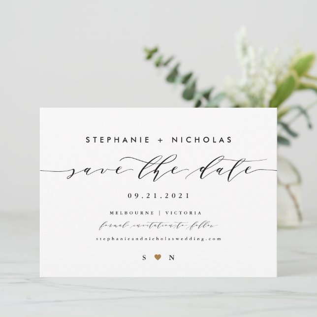 Elegant script save the date  invitation (Standing Front)