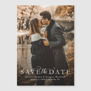 Elegant script save the date photo magnetic card