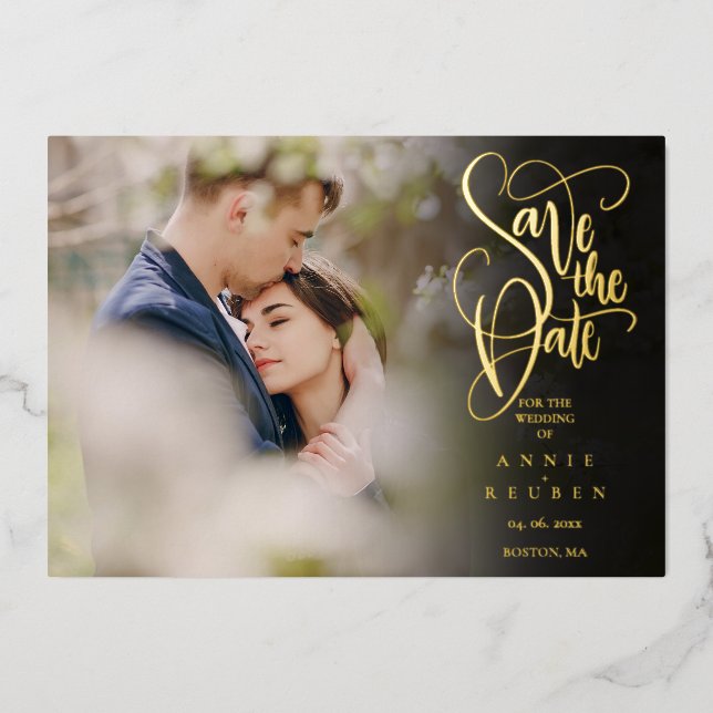 Elegant Script Save the Date Photo QR Code (Front)