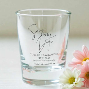 Elegant Script Save The Date The Date Shot Glass