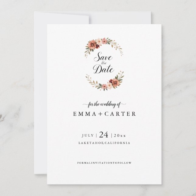 Elegant Script Save the Date with Pastel Rose (Front)
