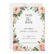 Elegant Script Save the Date with Pastel Rose Bord