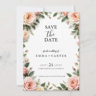 Elegant Script Save the Date with Pastel Rose Bord