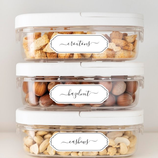 Elegant Script Scallop Frame Kitchen Pantry Labels (Creator Uploaded)