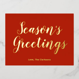 Elegant Script Season's Greetings Foil Holiday Postcard