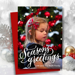 Elegant Script Season's Greetings Minimalist Photo Holiday Card