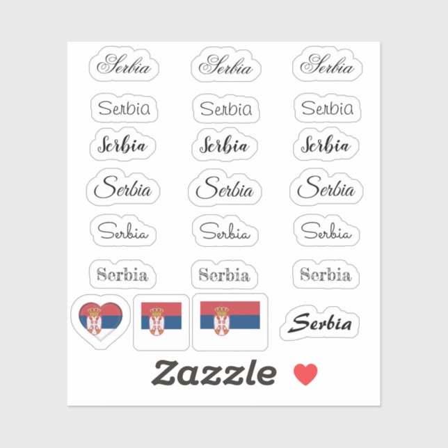 Elegant script Serbia & Serbian Flag /name Set (Sheet)