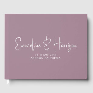 Elegant Script Serif Custom Dusty Purple Wedding Guest Book