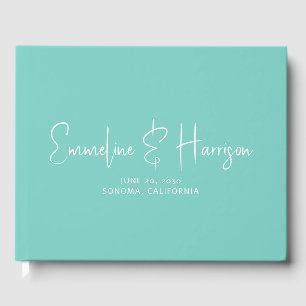 Elegant Script Serif Custom Light Teal Wedding Guest Book