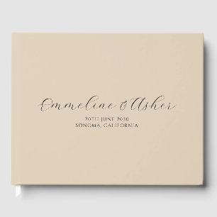 Elegant Script Serif Personalised Cream Wedding Guest Book