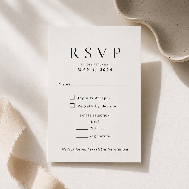 Elegant Script + Serif Wedding RSVP Card Template (Elegant Script + Serif RSVP Card with timeless typography for sophisticated wedding celebrations.)